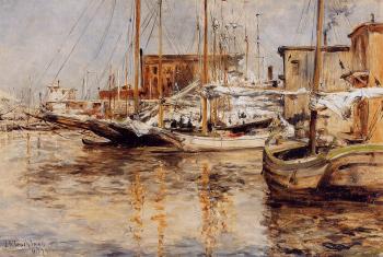John Henry Twachtman : Oyster Boats North River